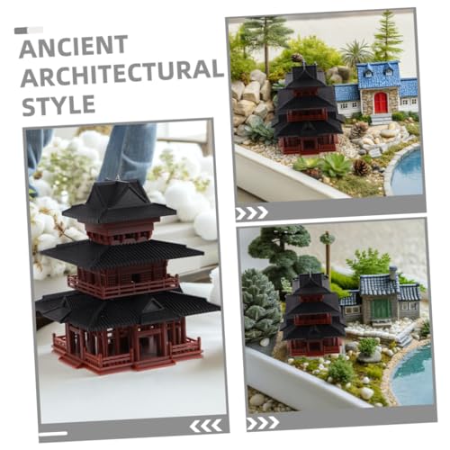 Healeved Miniature Pagoda Tower Aquarium Fish Tank Decoration, Small 7.8x7.8x8.8cm Resin Dual-Structure Japanese Garden Ornament for Desktop Zen Micro Landscape