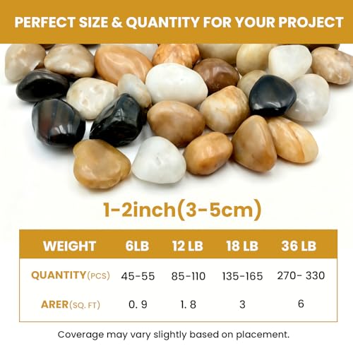 1-2 Inch Polished River Rocks, Decorative Stones for Indoor Plants, Vase Filler, Fish Tank & Aquarium, Garden Landscaping, Mixed, 6LB