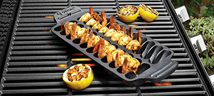 Outset Shrimp Cast Iron Grill and Serving Pan, Black, 22 Grilled Shrimp Capacity - color: Black, size: 22 Shrimp Capacity