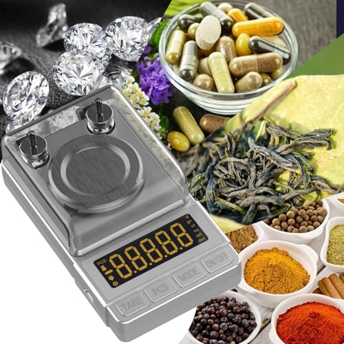 Milligram Scale 100g/0.001g Sliver, Mg Scale with 20g Calibration Weight and Accessories, Sliver Powder Scale for Reloading - color: Silver