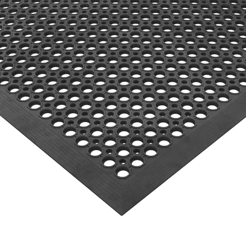 Ottomanson Heavy Duty Rubber Floor Mat – Non-Slip, Waterproof, Easy to Clean – Anti-Fatigue Mat for Commercial Kitchens, Restaurants, Workshops – Oil Resistant, Hose Washable – 36" x 60", Black - color: Black - Ring, size: 3' x 5' (Drainage Mat)