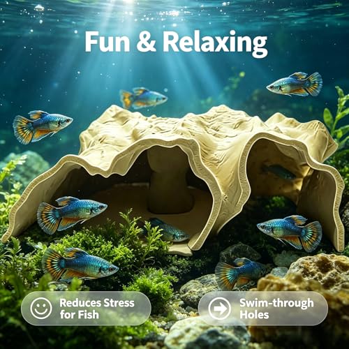 3D Printed Aquarium Cave Tunnel, 6.7" Under Gravel Fish Hideout with Viewing Ports, for Pleco, Shrimp, Corydoras, Freshwater Saltwater Tank