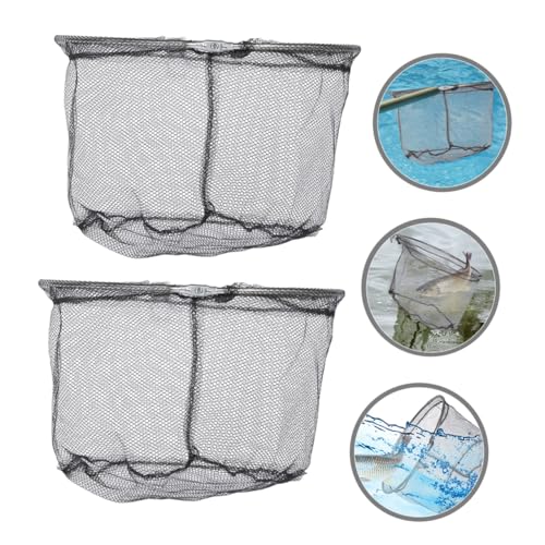 FRCOLOR 4pcs Foldable Fishing Landing Net Replacement, Stainless Steel Deep Round Net Head 40cm, Soft Flexible Trout Netting for Freshwater and Saltwater Anglers