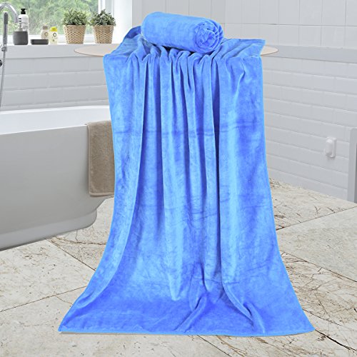 JML Large Microfiber Bath Towels Set for Adult, 2 Pack 30" x 60", Blue - color: Microfiber Blue, size: 2 Pack (30 in x 60 in)