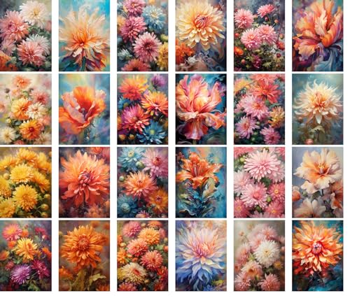 Large Stickers Pack 24 pcs ~ Blooming Brilliance of Dahlia: A Dazzling Collection of Stickerss Celebrating The Vivid Hues and Delicate Grace of Nature's Finest Flowers - color: Sixtytwo