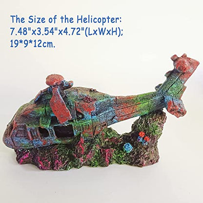 Helicopter Ruins Landscaping Fish Shrimp Shelter Resin Stone Tank Decoration for Turtles