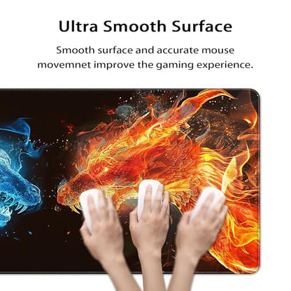 35.4 x 15.7 in, XXL Large Mouse Pad for Desk, Extended Keyboard Mouse Mat for Computer Office, Big Mouse pad with Stitched Edges, Gaming Pc-Ice Dragon fire Dragon - color: Ice Dragon fire Dragon