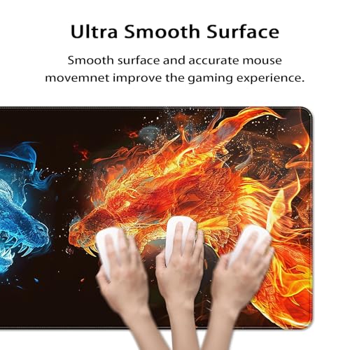 35.4 x 15.7 in, XXL Large Mouse Pad for Desk, Extended Keyboard Mouse Mat for Computer Office, Big Mouse pad with Stitched Edges, Gaming Pc-Ice Dragon fire Dragon - color: Ice Dragon fire Dragon