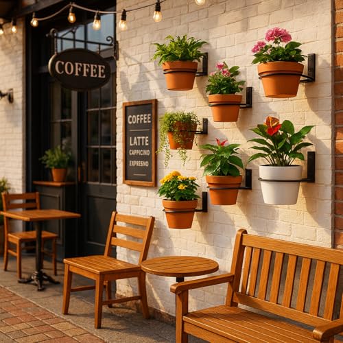 8-Pack 4 Inch Flower Pot Holder Ring Wall Mounted Metal Flower Pot Hangers Wall Hanger Bracket Rings Black Planter Bracket for Home, Garden, Indoor Outdoor Pots - size: 4''