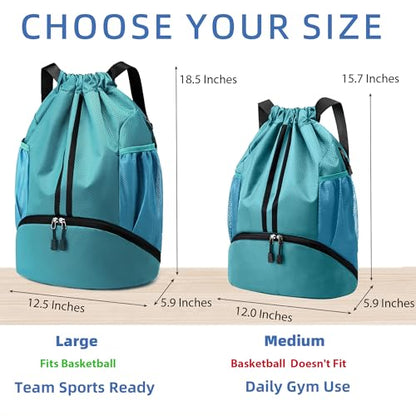 JELUTAR Drawstring Backpack Gym Bag with Shoes Compartment, Teal - color: Teal, size: Medium