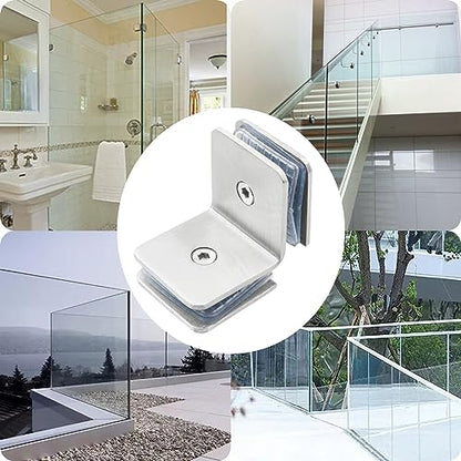 2PCS Railing Glass to Glass Clamp 304 Stainless Steel Half Circle Right Angle Bracket for Clip Shower Room Partition Corner Code Connection Door Fixing Clip (90 Degree)