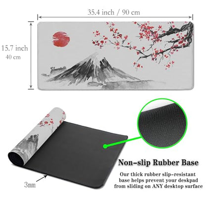 Large Mouse Pads White, Home Office Desk Pad Gaming Mat, Desk Mat Large Non-Slip Rubber Base Waterproof with Stitched Edges, 35.4 X 15.7 inch for Work/Game/Office Japan Traditional Painting - color: Japan Traditional Painting
