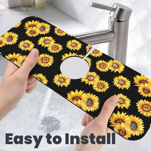Faucet Draining Mat For Kitchen Sink, Sunflower Flower Black Diatom Mud Absorbent Drain Pad For Bathroom Kitchen Sink Splash Guard Drying Mat - color: Sunflower Flower Black