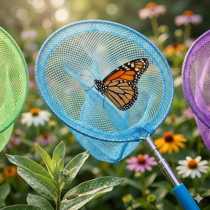 Kids Telescopic Butterfly Fishing Nets for Kids Catching Insect Net Outdoor Tools for Catching Bugs Fish Insect Ladybird, Extendable 34 Inches and Anti Slip Grip - color: yellow-2
