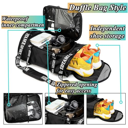 SDTAME Gym Duffel Backpack with Shoe Pocket & Laptop Sleeve - color: Black