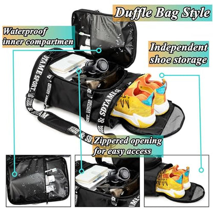 SDTAME Gym Duffel Backpack with Shoe Pocket & Laptop Sleeve - color: Black