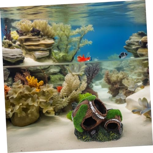 BESPORTBLE Broken Barrel Aquarium Decor Resin Fish Hiding House Betta Fish Cave Ornament with Moss Landscaping and Shrimp Aquarium Hideout