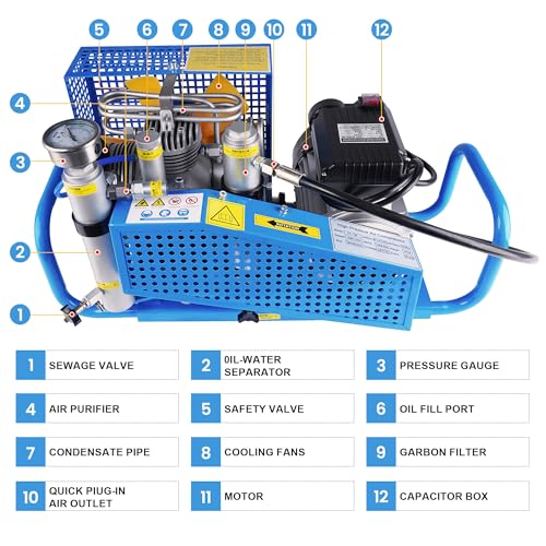 TUXING 4500Psi Pcp Air Compressor,Scuba Tank Air Compressor,High Pressure Diving Compressor for Firefighting Scuba Tank/PCP Rifle/Paintball Air Gun Filling Station