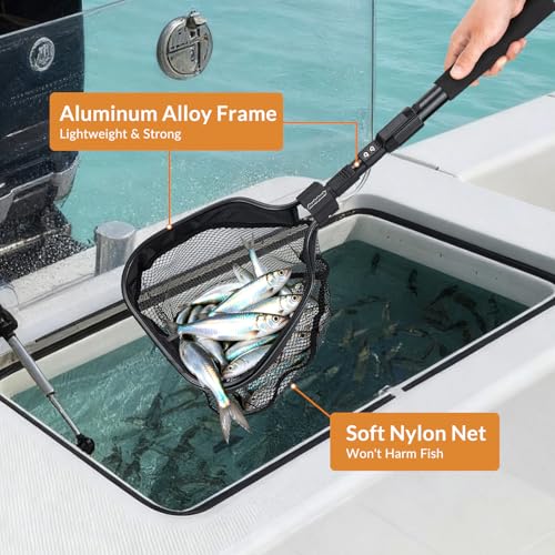 Floating Bait Net – Aluminum Livewell Net, 8" Hoop, 15"–21" Handle, Soft Mesh, EVA Grip, Belt Hook & Anti-Drop, for Minnows, Sardines, Herring – Telescopic & Collapsible Baitfish Net
