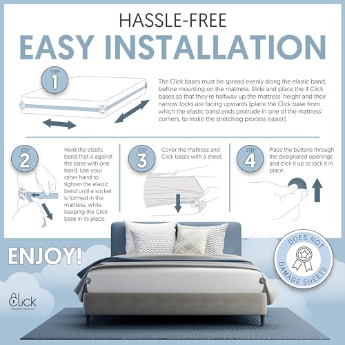 Click Bed Sheet Holder - No Lift Mattress Sheet Clips & Strap for Queen King Size Beds, Sheet Keepers to Keep Sheets on Bed, Heavy Duty Bedsheet Lock Fasteners to Hold Sheets in Place Firm & Tight - color: Gray, size: Standard Beds - Twin XL to Cal-King