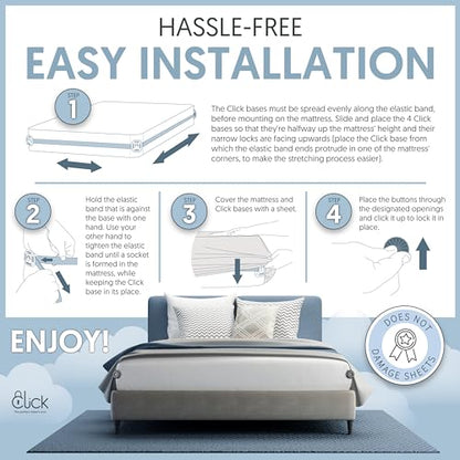 Click Bed Sheet Holder - No Lift Mattress Sheet Clips & Strap for Queen King Size Beds, Sheet Keepers to Keep Sheets on Bed, Heavy Duty Bedsheet Lock Fasteners to Hold Sheets in Place Firm & Tight - color: Gray, size: Standard Beds - Twin XL to Cal-King