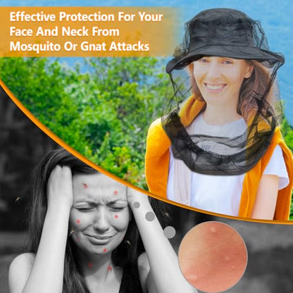Mosquito Head Net for Insects, 2 Pack, Premium Bug Net for Head, Fly & Bug Protection | Ultra Large & Long, Finest Holes for Camping, Hiking, Fishing, Gardening, Fits All Hats for Men & Women