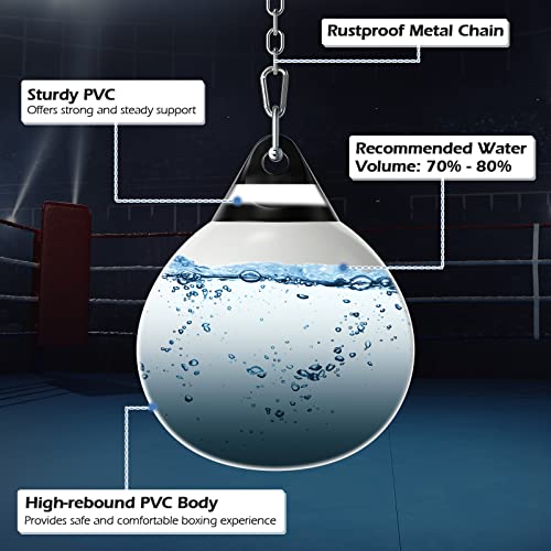 Goplus Water Aqua Bag, 21'' 180 Pound /18” 110 Pound Heavy Punching Bag with Adjustable Metal Chain, Water Injection Hose, Boxing Training Bag for Adults Fitness, MMA - style: White-21”, 180LBS