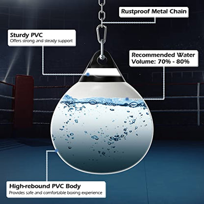 Goplus Water Aqua Bag, 21'' 180 Pound /18” 110 Pound Heavy Punching Bag with Adjustable Metal Chain, Water Injection Hose, Boxing Training Bag for Adults Fitness, MMA - style: White-21”, 180LBS