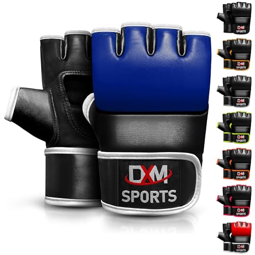 DXM SPORTS MMA Gloves for Men & Women, Martial Arts Bag Gloves, Kickboxing Gloves with Open Palms, Boxing Gloves for Punching Bag, Sparring, Muay Thai, MMA - color: Blue, size: Medium