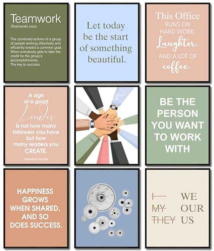 LANCHI95 9 Pcs Inspirational Office Wall Art Decor - Motivational Quotes Posters for Work, Teamwork Leadership Success Wall Decor, Sage Green & Terracotta Gallery Wall Set 8x10in UNFRAMED - color: Inspirational