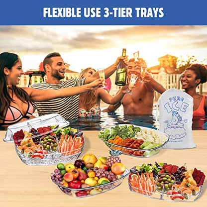 Chilled Serving Tray, 15" Clear Plastic Party Platter with 4 Compartments, Ice Serving Bowl with Lid, Shrimp Cocktail Serving Dish, Cold Food Buffet Server for Fruit, Veggie, Appetizer, Sushi - size: 15 Inch (Chilled Serving Tray）