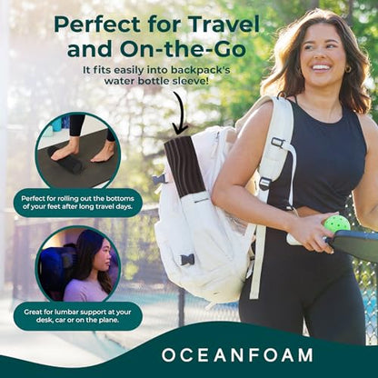 Oceanfoam Ripple Travel Foam Roller (11" x 3.35") Firm Mini Foam Roller for Physical Therapy, Deep Tissue Massage, Back Pain - High Density, Ergonomic Wave Textured, Yoga, Pilates, Exercise (Charcoal) - color: Charcoal