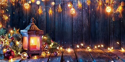 AWERT 48x18 inches Christmas Terrarium Background Brown Vintage Plank Christmas Lights Pine Branch Aquarium Background Vinyl Background