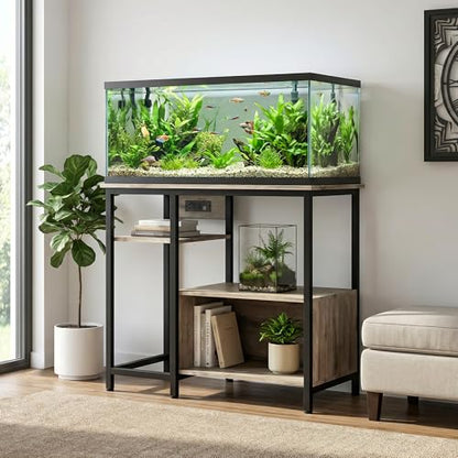 Garvee 40-50 Gallon Fish Tank Stand with Power Outlets, Heavy Duty Metal and Wood Aquarium Stand with 4-Tier Open Storage Shelves and Sturdy Legs - color: Gray, size: 36.6