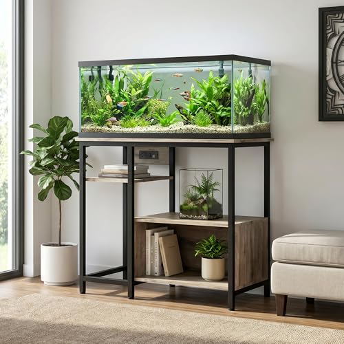 Garvee 40-50 Gallon Fish Tank Stand with Power Outlets, Heavy Duty Metal and Wood Aquarium Stand with 4-Tier Open Storage Shelves and Sturdy Legs - color: Gray, size: 36.6