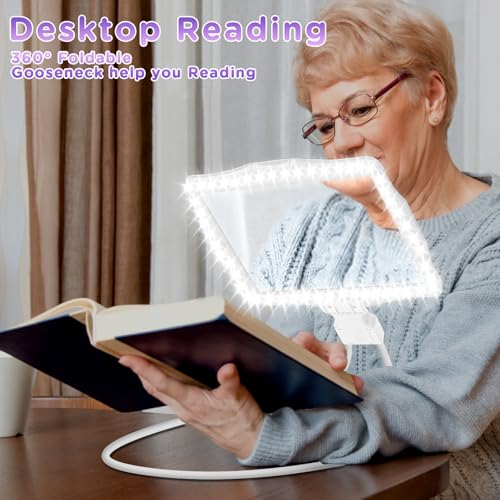 Large 10X Rechargeable Magnifying Glass for Reading with Light Hands Free Magnifying Glass Neck Wear Magnifier with 50 Led Lights Full Book Page Magnifier for Seniors Low Vision Elderly,White - color: White