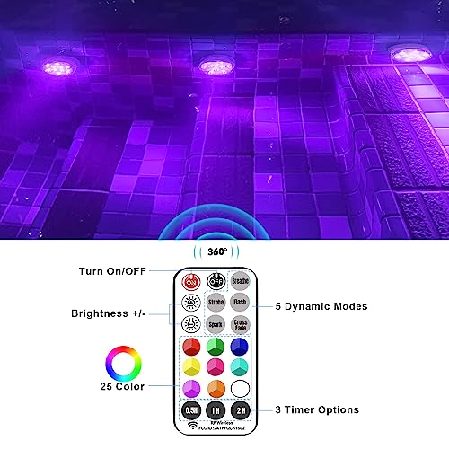 Rechargeable Submersible LED Lights with Remote, USB Color Changing Aquarium Lights with Magnet Suction Cups, Waterproof Underwater Pool Lights for Inground Pool Shower Hot Tub Accessories, 2Packs