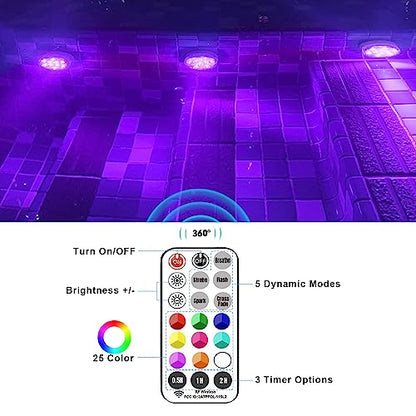 Rechargeable Submersible LED Lights with Remote, USB Color Changing Aquarium Lights with Magnet Suction Cups, Waterproof Underwater Pool Lights for Inground Pool Shower Hot Tub Accessories, 2Packs