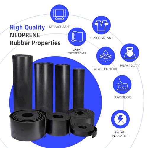 Neoprene Rubber Sheet 12" x12' – 1/16" Thick, Oil & Water Resistant Gasket Material for Seals, Pads, Floor Protection