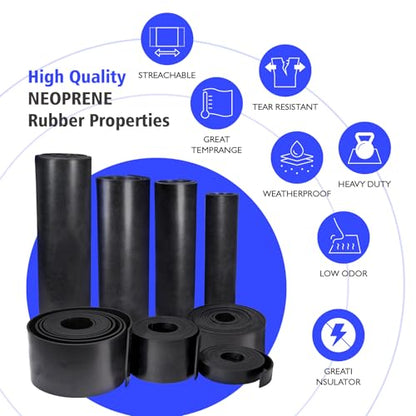 Neoprene Rubber Sheet 12" x12' – 1/16" Thick, Oil & Water Resistant Gasket Material for Seals, Pads, Floor Protection