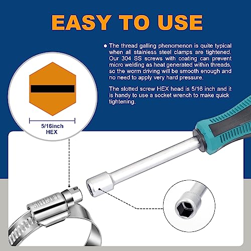 Non-Slip Stainless Steel Worm Gear Hose Clamps 3/4 to 1-1/4"(20-32mm) | SAE Size 12, 5/16"Hex Head, Soft Hose Protection, Adjustable for Automotive, Fuel Line, Garden, Heater, Radiator, 12Pack - size: SAE#12(3/4 To 1-1/4)