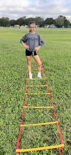 Valor Fitness Agility Training Ladder – 33 Ft with Storage Pegs & Carry Bag, 2 Clipped Sections for Speed, Agility, Footwork & Coordination Training for Adults & Kids