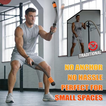 Cordless Battle Ropes Adjustable Weighted with 8 Removable Weight Rings | Portable, Ropeless, Storage bag, non-slip handle, for Home Gym, HIIT, Functional ＆ Full Body Workout for Women and Men