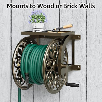 Garden Wall Mount Hose Reel, Decorative Hose Reel, Garden Heavy-Duty Water Hose Holder Winder, Holds 200-Feet of 5/8-Inch Hose