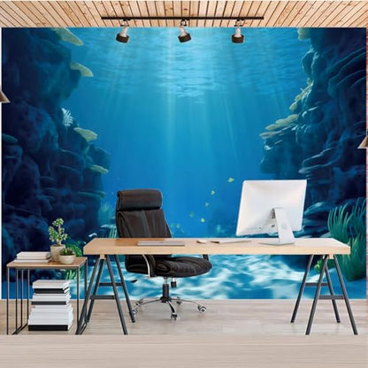 Fabric 6x4ft Underwater World Backdrop Deep Sea Sunlight Seabed Natural Landscape Photography Background Undersea Party Decor Aquarium Fish Tank Wallpaper Photo Studio Props - size: 6x4ft(WxH)