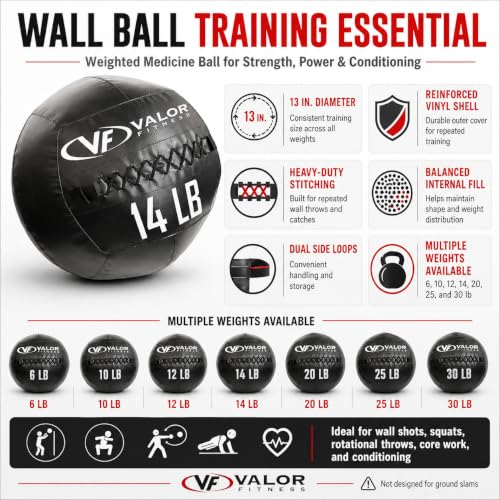 Valor Fitness Wall Ball for Exercise, Weighted Medicine Ball for Training - color: WBP-12 12lb Wall Ball Pro