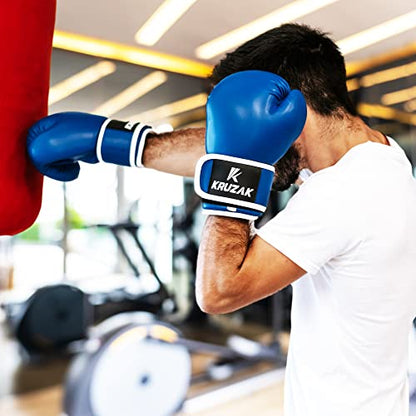 Kruzak Plain Boxing Gloves for Sparring, Kickboxing, Muay Thai, Martial Arts & MMA Fighting - Men & Women Punch Bag Mitts Training and Focus Pads Punching - color: Blue, size: 14 oz