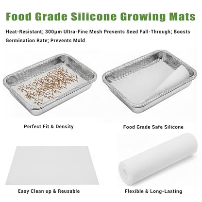 Stainless Steel Sprouts Growing Kit 2-Tier 12.4 inch Trays, Microgreens Growing Kit, Seed Sprouting Tray with Encrypted Mesh Sprouts for Beans Alfalfa Broccoli Wheat Grass - size: 12.4"L × 8.5"W Tray