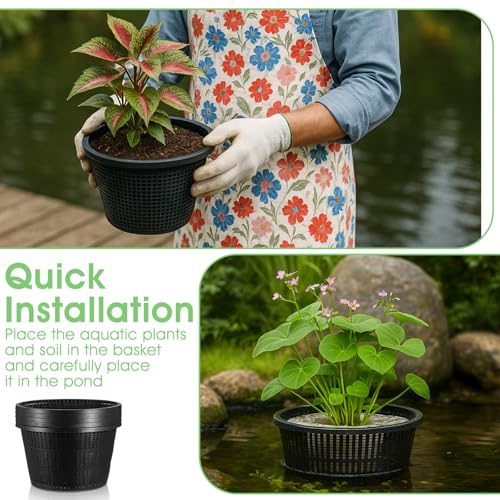 5 Pcs Net Pots for Hydroponics, 8.35 Inch Black Pond Plant Baskets, Hydroponic Cups with Slotted Mesh for Aquatic Plants, Orchids, Nursery & Indoor/Outdoor Growing