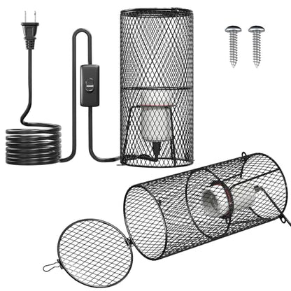 2Pack Reptile Heat Lamp Guard with 150W E26 Ceramic Lamp Holder,Anti Scald Mesh Cage Reptile Light Fixture with ON/Off Button for Reptile Lizard Snake Chick-Heat Bulb Not Included